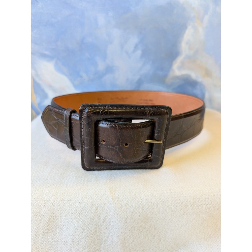 Zele' M Wide Croc Embossed Brown Leather Belt Never Worn